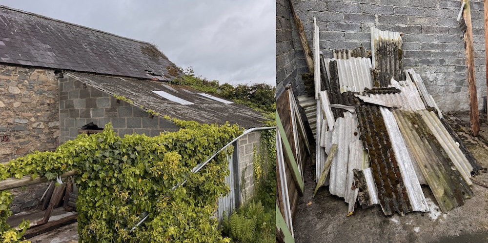Storm damaged asbestos roof, Killinchy, Northern Ireland